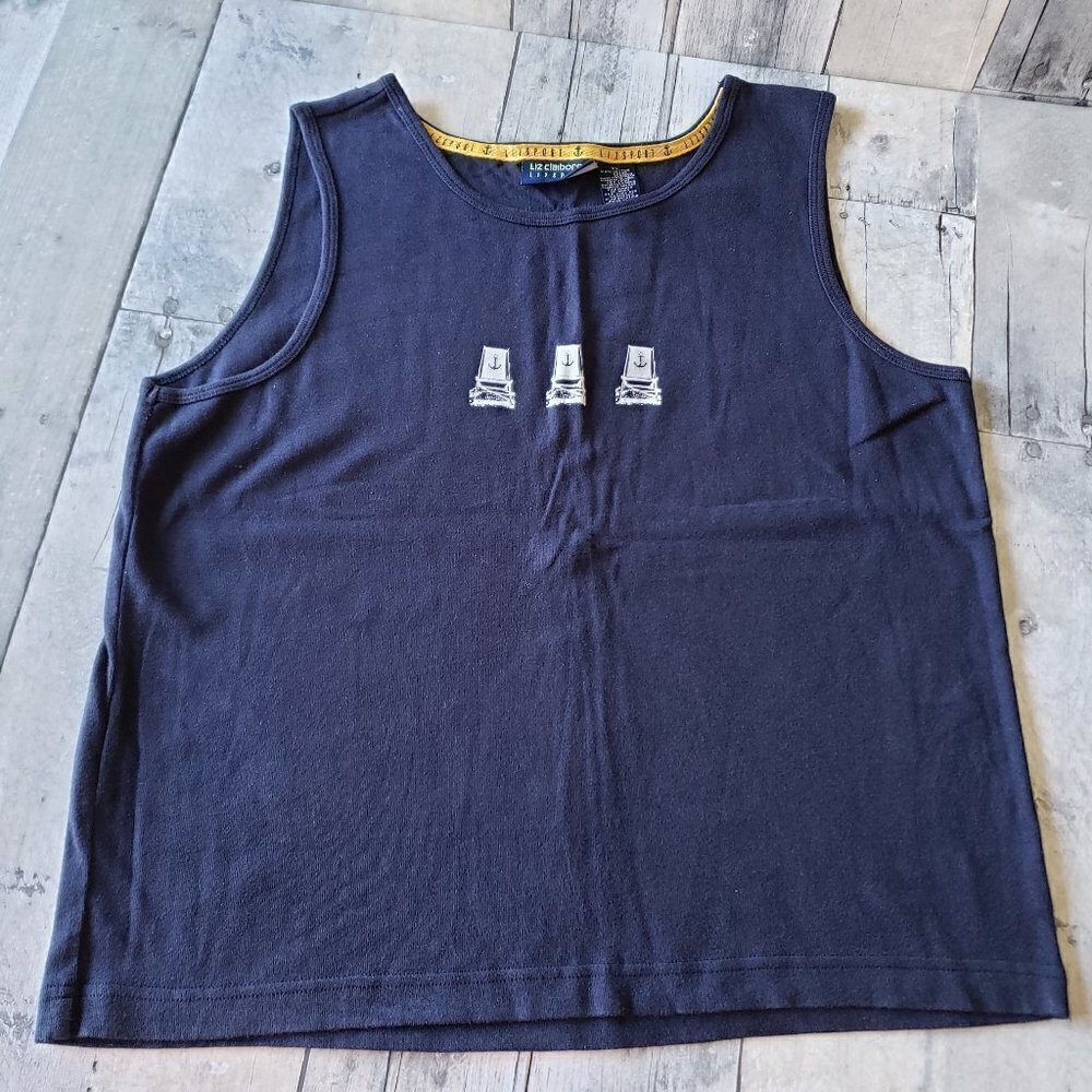 Liz Claiborne Sport - Blue and White Beach Chair Theme Tank Top - Size XL
